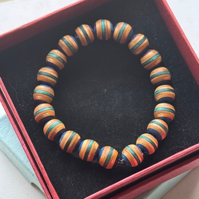 Handmade recycled skateboard Blue, Purple & Teal Stripe Bead Bracelet — Baltic Dew, made in the UK
