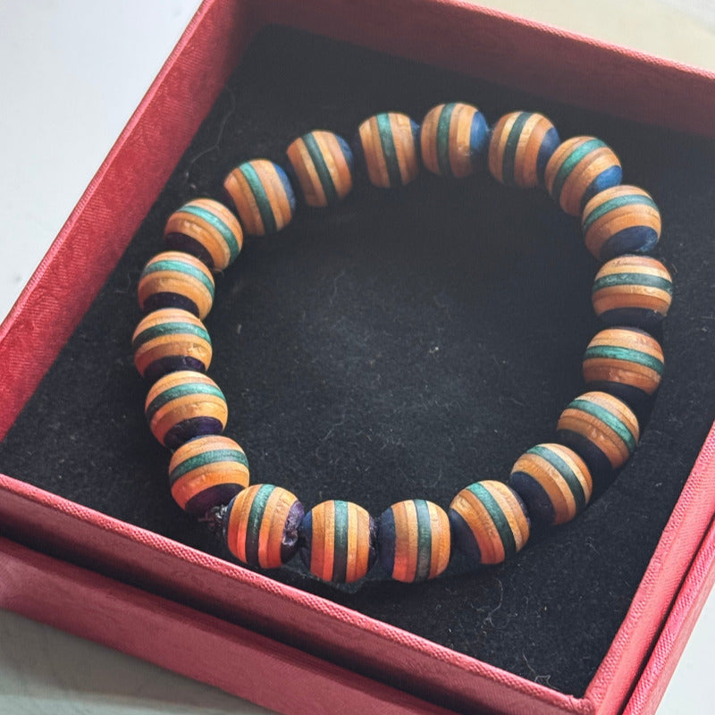 Handmade recycled skateboard Blue, Purple & Teal Stripe Bead Bracelet — Baltic Dew, made in the UK