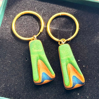Handmade recycled skateboard Green & Blue Hoop Earrings — Baltic Dew, made in the UK