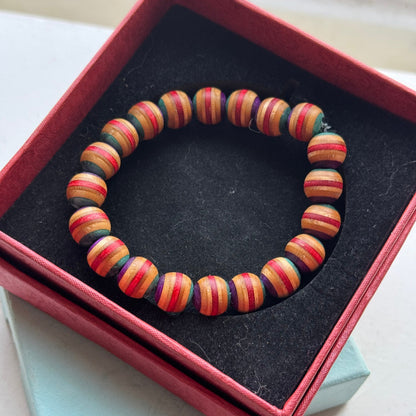 Handmade recycled skateboard Red, Purple & Teal Stripe Bead Bracelet — Baltic Dew, made in the UK