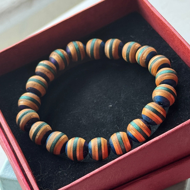 Handmade recycled skateboard Blue, Purple & Teal Stripe Bead Bracelet — Baltic Dew, made in the UK