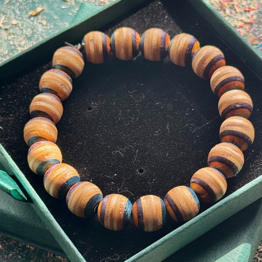 Handmade recycled skateboard Orange, Purple and Blue Skateboard Bracelet — Baltic Dew, made in the UK
