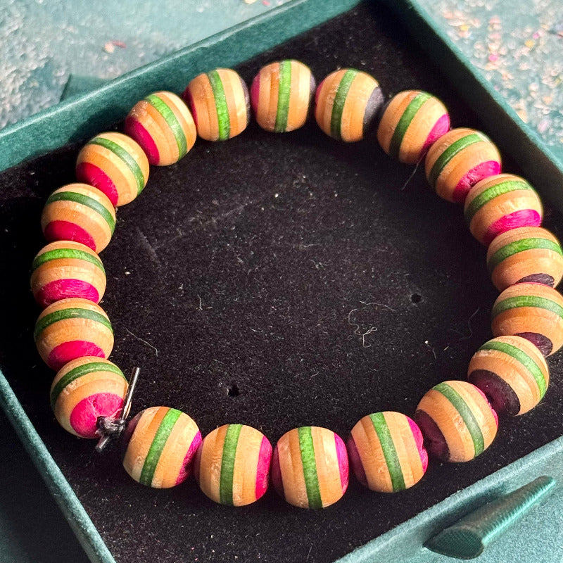 Handmade recycled skateboard Pink, Green & Black Skateboard Bracelet — Baltic Dew, made in the UK
