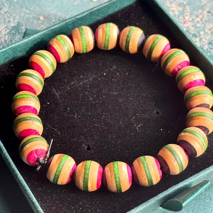 Handmade recycled skateboard Pink, Green & Black Skateboard Bracelet — Baltic Dew, made in the UK