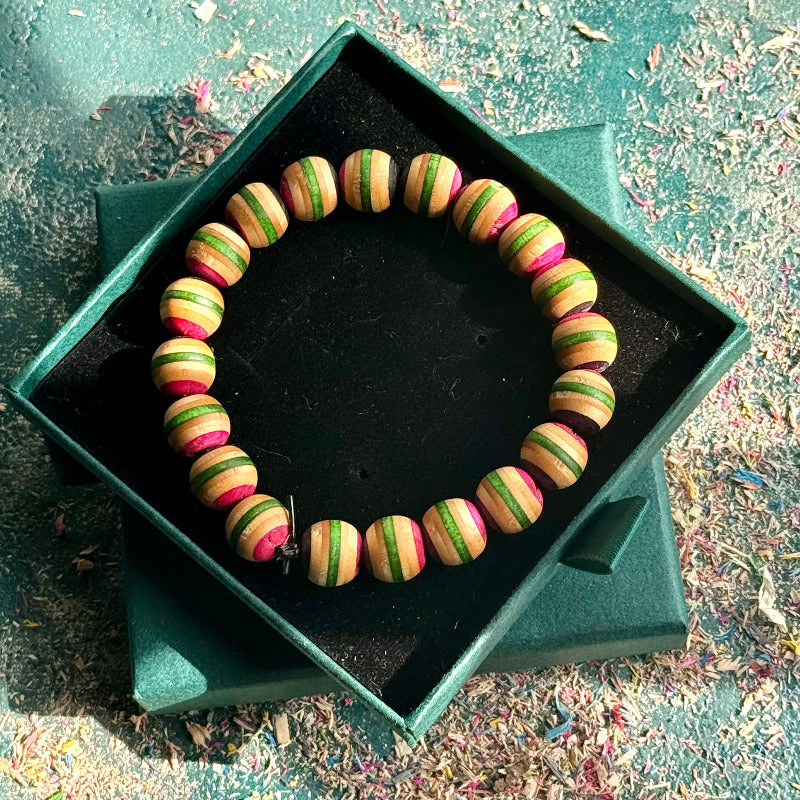 Handmade recycled skateboard Pink, Green & Black Skateboard Bracelet — Baltic Dew, made in the UK