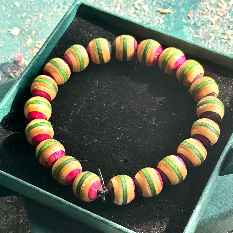 Handmade recycled skateboard Pink, Green & Black Skateboard Bracelet — Baltic Dew, made in the UK