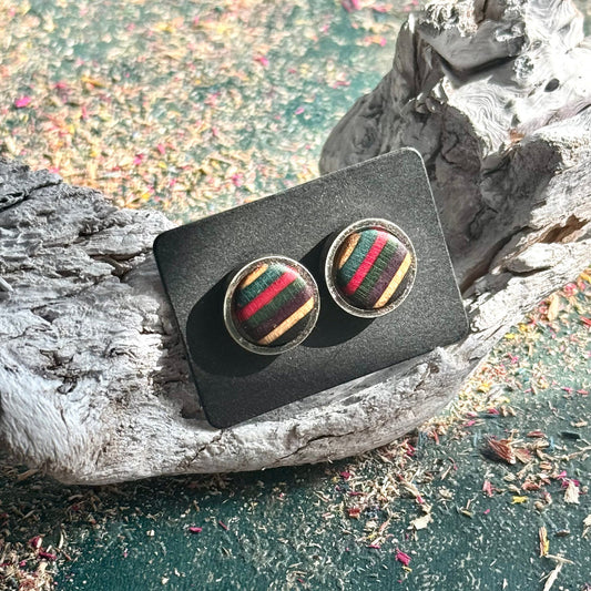 Handmade recycled skateboard Pink, Purple and Teal Stud Earrings — Baltic Dew, made in the UK