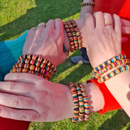 Handmade recycled skateboard Red & Black Stripe Bead Bracelet — Baltic Dew, made in the UK