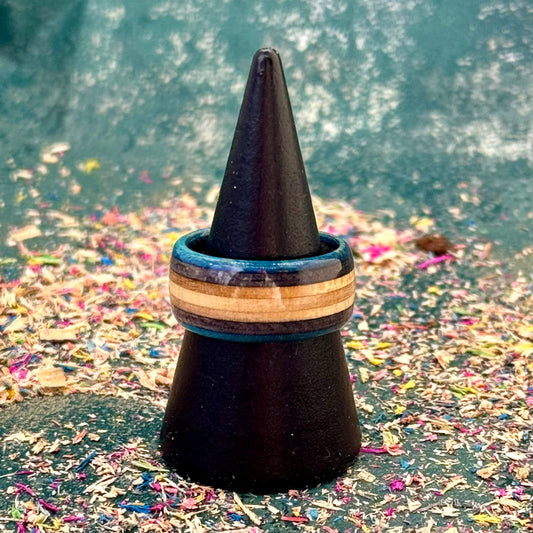 Handmade recycled skateboard Blue and Black Skateboard Ring — Baltic Dew, made in the UK