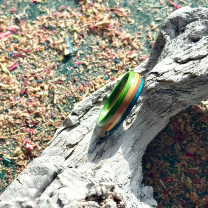 Handmade recycled skateboard Blue and Green Slim Skateboard Ring — Baltic Dew, made in the UK