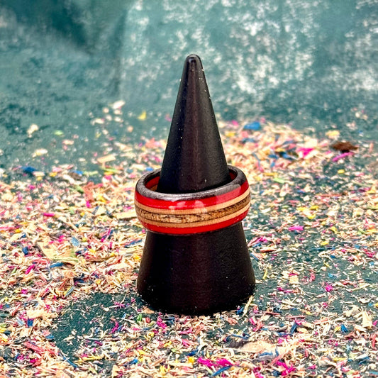 Handmade recycled skateboard Black and Red Skateboard Ring — Baltic Dew, made in the UK