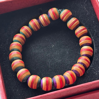 Handmade recycled skateboard Red, Purple & Teal Stripe Bead Bracelet — Baltic Dew, made in the UK