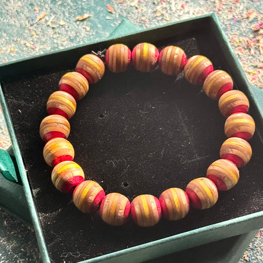 Handmade recycled skateboard Red and Yellow Skateboard Bracelet — Baltic Dew, made in the UK