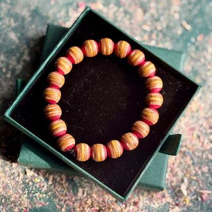Handmade recycled skateboard Red and Yellow Skateboard Bracelet — Baltic Dew, made in the UK