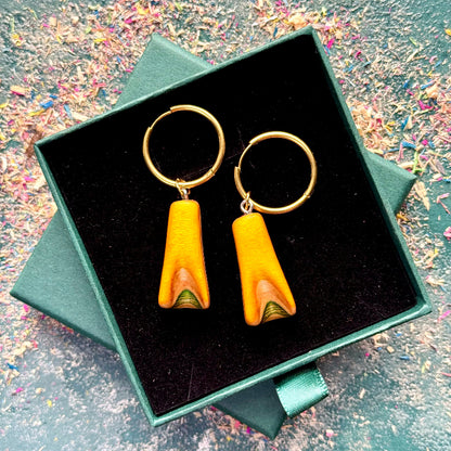 Handmade recycled skateboard Yellow & Green Hoop Earrings — Baltic Dew, made in the UK