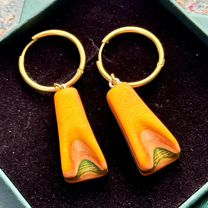 Handmade recycled skateboard Yellow & Green Hoop Earrings — Baltic Dew, made in the UK